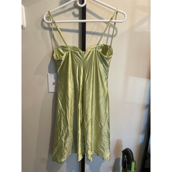 Sleeveless Ruched Night Out Mini Dress Green L Spaghetti Strap Satin - Picture 5 of 8